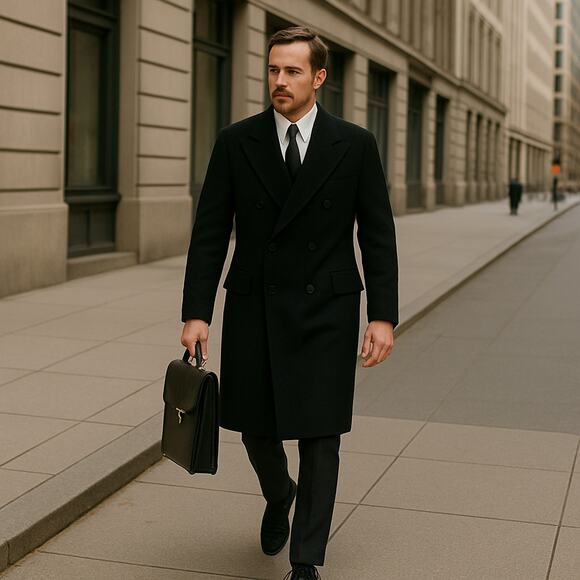 Vintage Mario Valente 100% Cashmere Black Trench Coat Made Italy 48 Men's XL - Picture 1 of 9